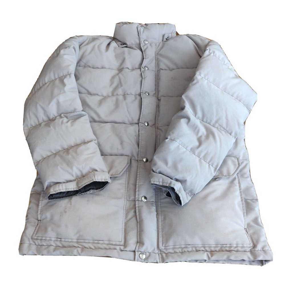 Vintage Back Country Men's Puffer Coat Full Zip Button Snap Tan Collared XL